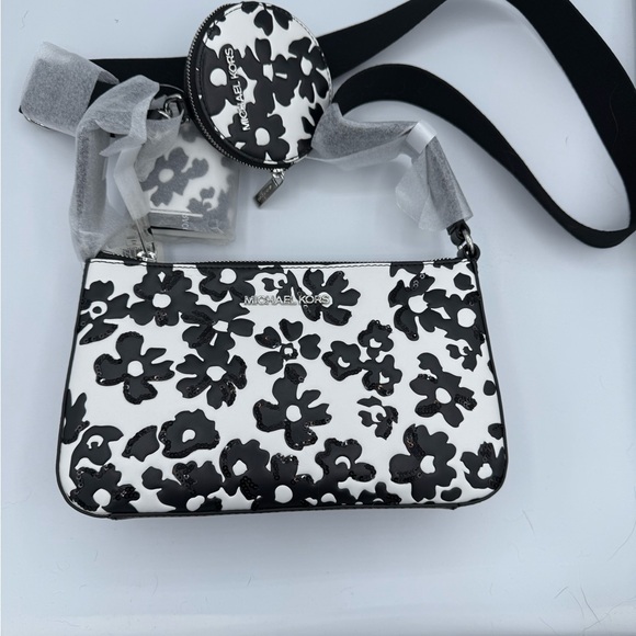 Michael Kors Black and White Floral Shoulder Bag - Picture 1 of 3